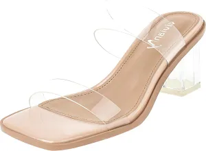 vivianly Womens Clear Heels Sandals Transparent Chunky Heels Backless Open Toe Slip on Mules Heeled Slipper Dress Shoes