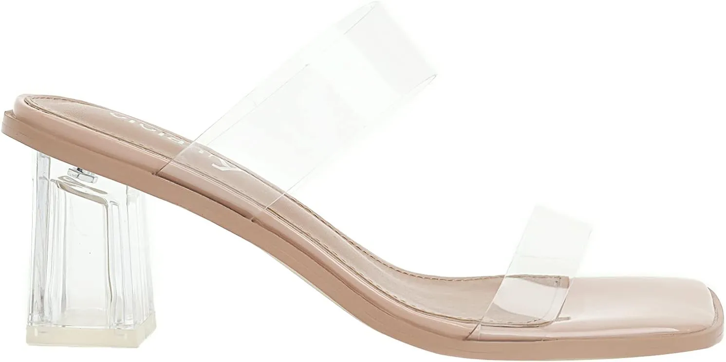 vivianly Womens Clear Heels Sandals Transparent Chunky Heels Backless Open Toe Slip on Mules Heeled Slipper Dress Shoes