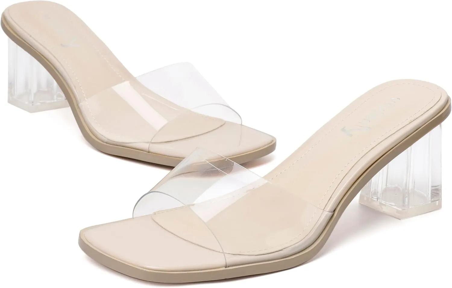 vivianly Womens Clear Heels Sandals Transparent Chunky Heels Backless Open Toe Slip on Mules Heeled Slipper Dress Shoes