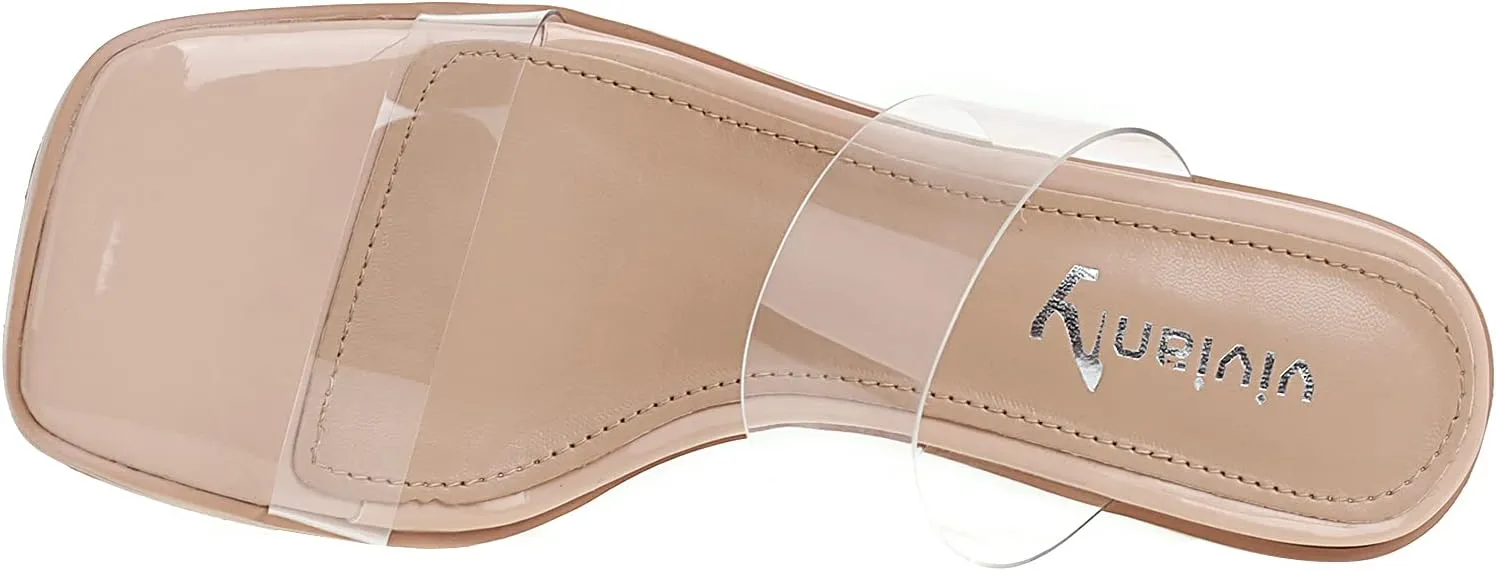 vivianly Womens Clear Heels Sandals Transparent Chunky Heels Backless Open Toe Slip on Mules Heeled Slipper Dress Shoes