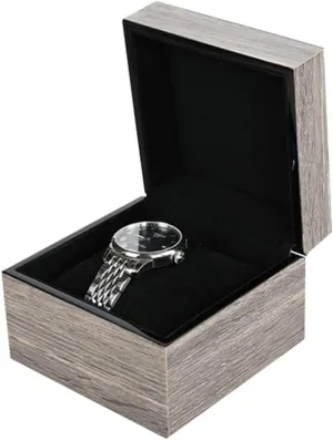 Watch Box Flip Wood Grain Jewelry Packaging Box Wooden Gift Box Single Watch Bracelet Storage Box Gray Case Black and White Lining Watch Box