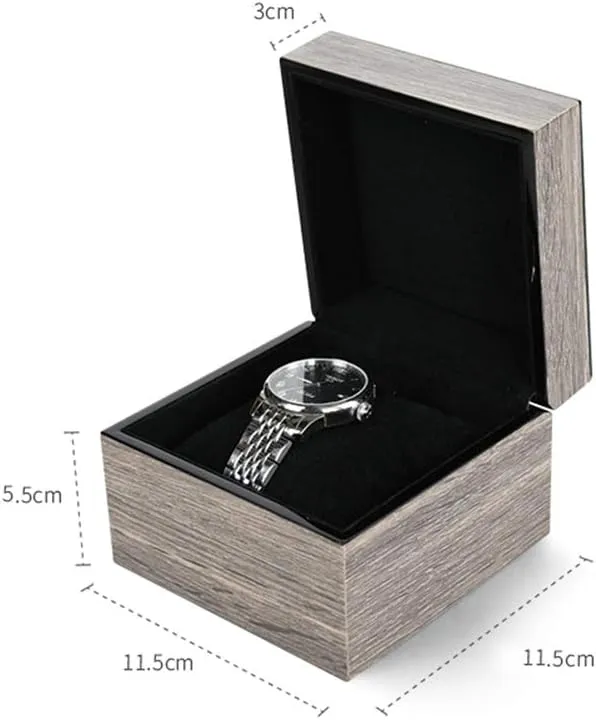 Watch Box Flip Wood Grain Jewelry Packaging Box Wooden Gift Box Single Watch Bracelet Storage Box Gray Case Black and White Lining Watch Box