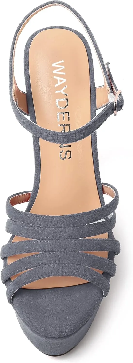 WAYDERNS Womens Party Sexy Open Toe Ankle Strap Slingback Suede Platform Buckle Solid Wedge High Heel Heeled Sandals 6 Inch