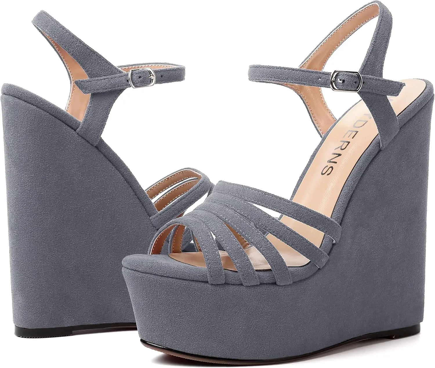 WAYDERNS Womens Party Sexy Open Toe Ankle Strap Slingback Suede Platform Buckle Solid Wedge High Heel Heeled Sandals 6 Inch