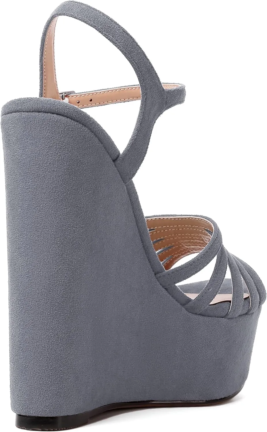 WAYDERNS Womens Party Sexy Open Toe Ankle Strap Slingback Suede Platform Buckle Solid Wedge High Heel Heeled Sandals 6 Inch