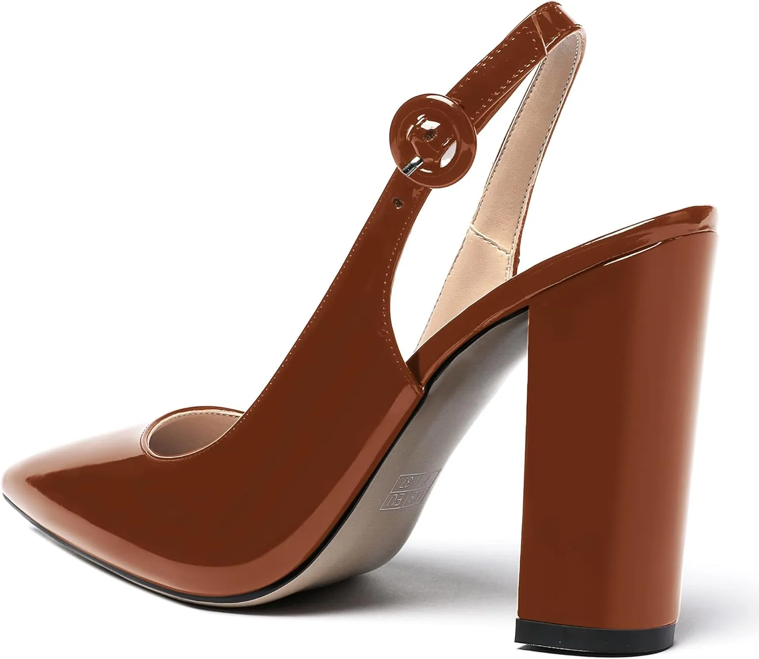 WAYDERNS Women's Patent Leather Pointed Toe Ankle Strap Slingback Block High Heel Pumps Sexy Wedding Dress Shoes 4 Inch
