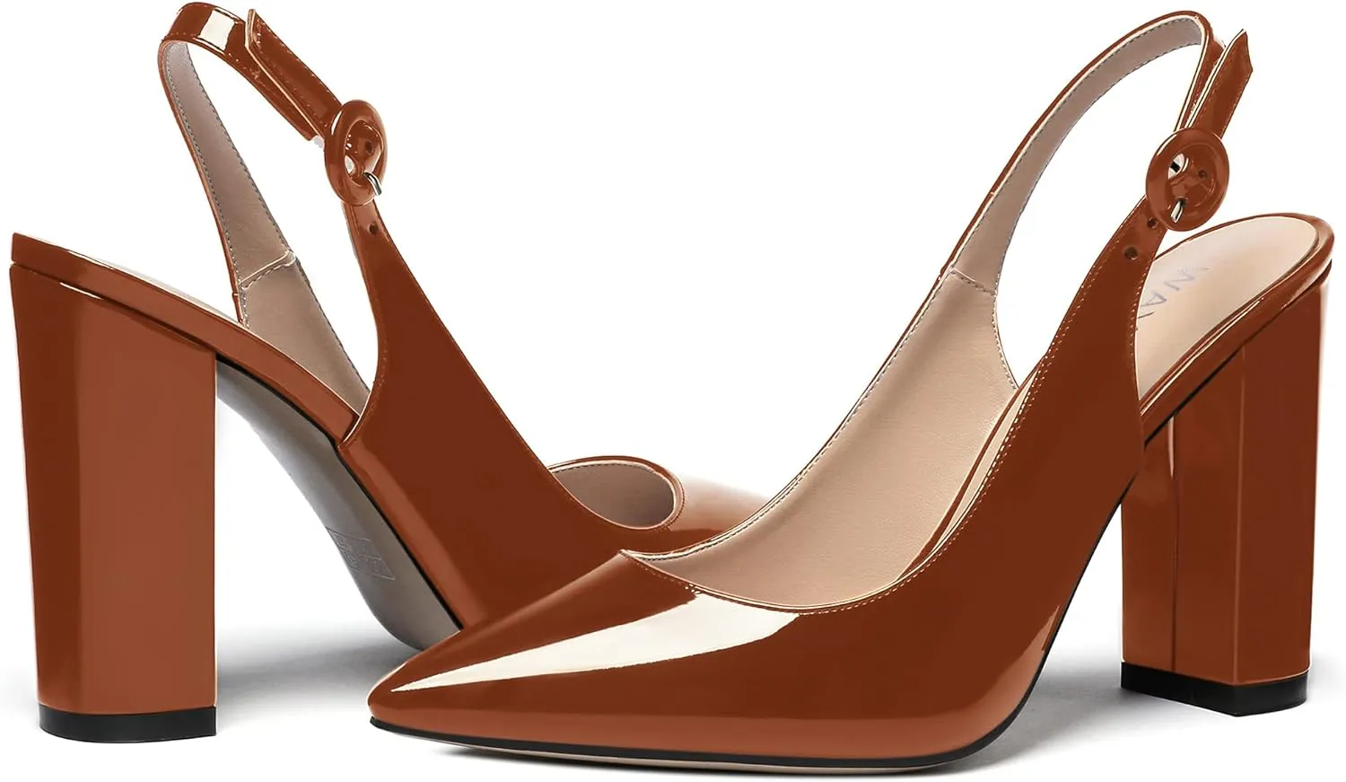 WAYDERNS Women's Patent Leather Pointed Toe Ankle Strap Slingback Block High Heel Pumps Sexy Wedding Dress Shoes 4 Inch