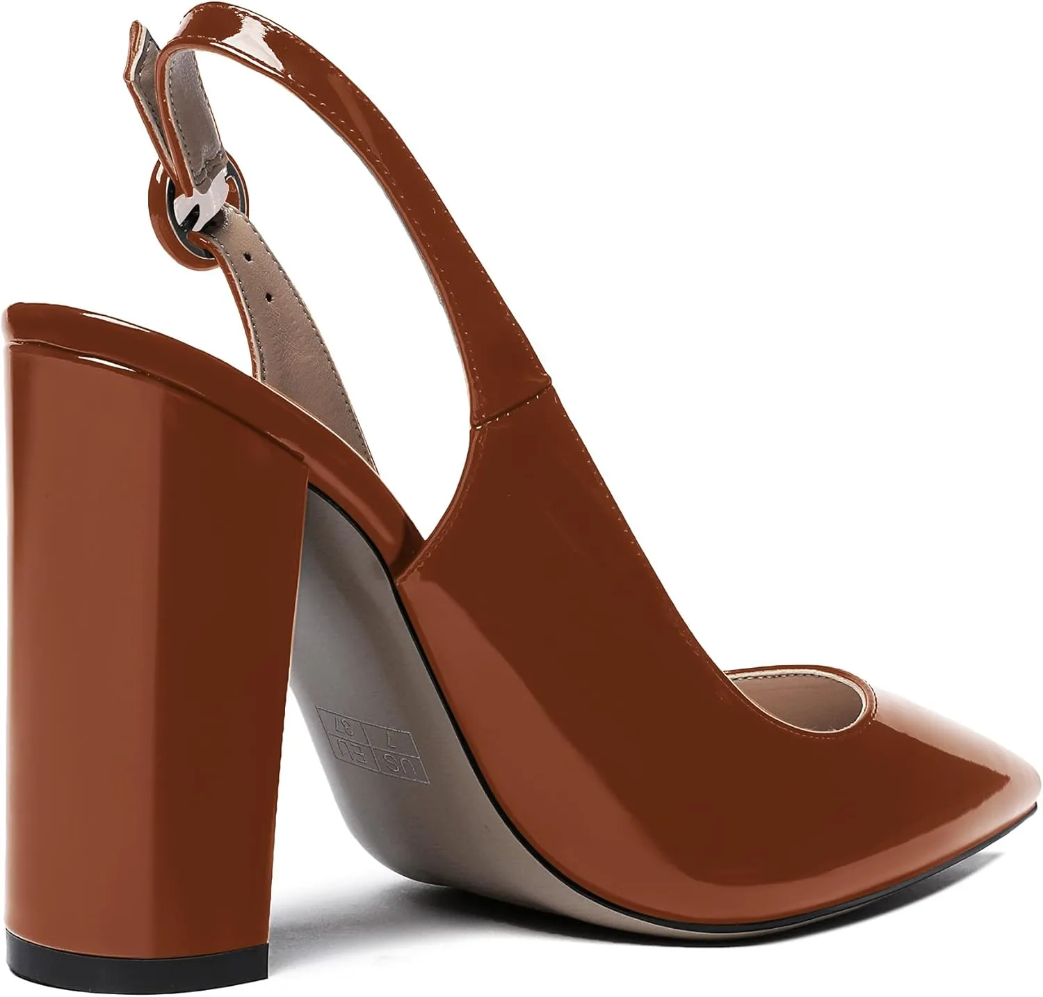 WAYDERNS Women's Patent Leather Pointed Toe Ankle Strap Slingback Block High Heel Pumps Sexy Wedding Dress Shoes 4 Inch