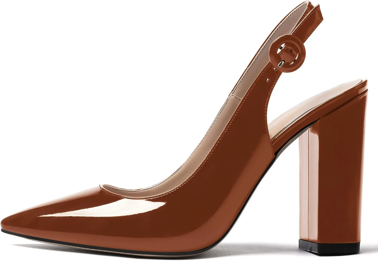 WAYDERNS Women's Patent Leather Pointed Toe Ankle Strap Slingback Block High Heel Pumps Sexy Wedding Dress Shoes 4 Inch