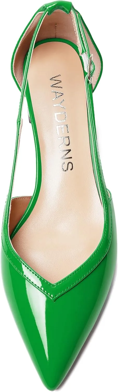 WAYDERNS Womens Pointed Toe Buckle Patent Adjustable Strap Sexy Party Chunky Low Heel Pumps Shoes 1.5 Inch