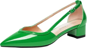 WAYDERNS Womens Pointed Toe Buckle Patent Adjustable Strap Sexy Party Chunky Low Heel Pumps Shoes 1.5 Inch
