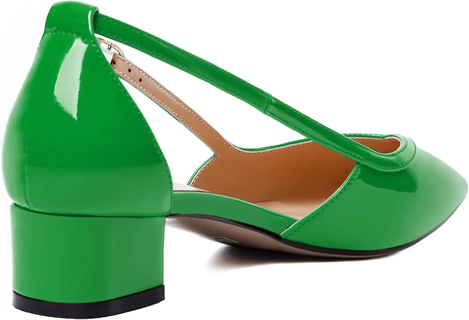 WAYDERNS Womens Pointed Toe Buckle Patent Adjustable Strap Sexy Party Chunky Low Heel Pumps Shoes 1.5 Inch