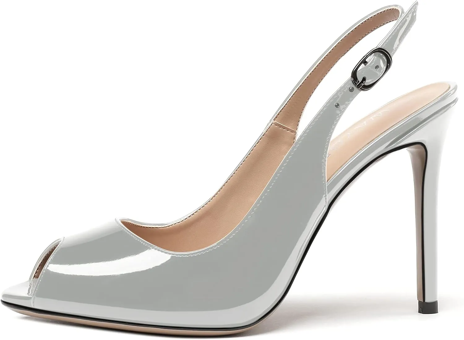 WAYDERNS Women's Slingback Patent Leather Peep Toe Ankle Strap Stiletto High Heel Pumps Wedding Dress 4 Inch