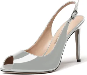 WAYDERNS Women's Slingback Patent Leather Peep Toe Ankle Strap Stiletto High Heel Pumps Wedding Dress 4 Inch