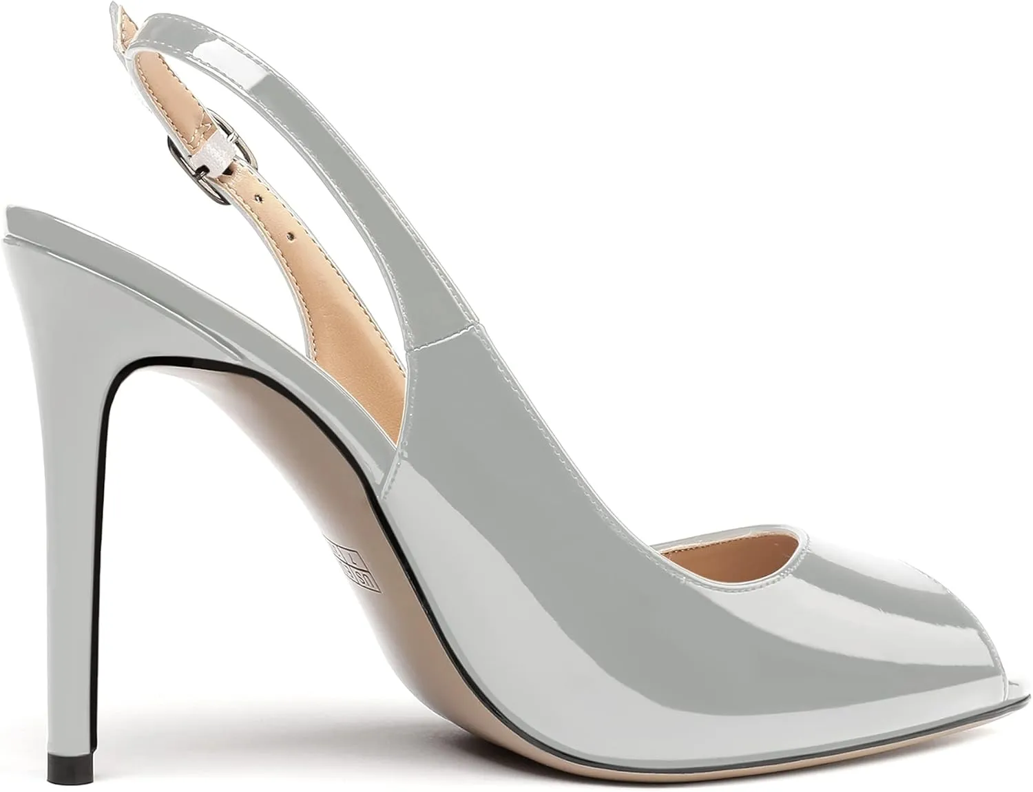 WAYDERNS Women's Slingback Patent Leather Peep Toe Ankle Strap Stiletto High Heel Pumps Wedding Dress 4 Inch