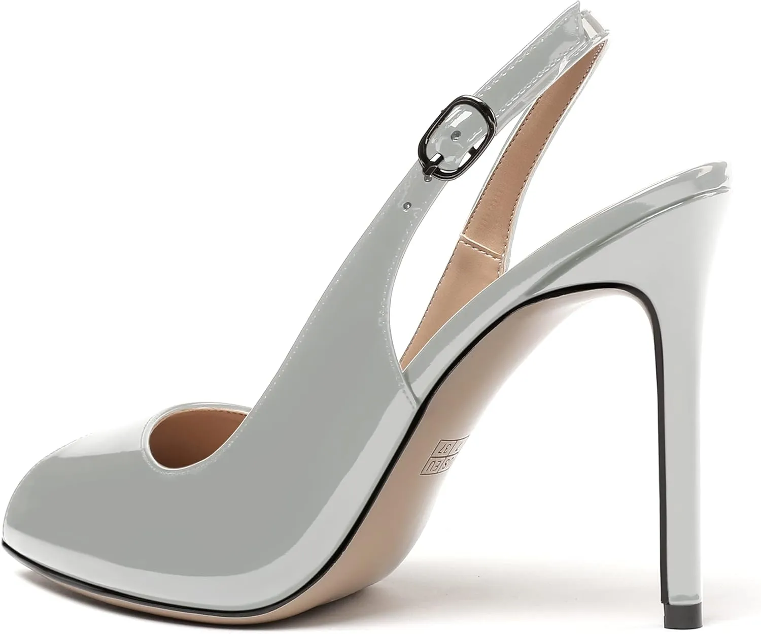 WAYDERNS Women's Slingback Patent Leather Peep Toe Ankle Strap Stiletto High Heel Pumps Wedding Dress 4 Inch