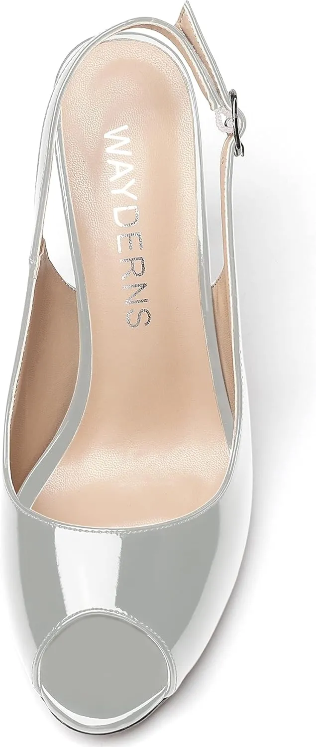 WAYDERNS Women's Slingback Patent Leather Peep Toe Ankle Strap Stiletto High Heel Pumps Wedding Dress 4 Inch