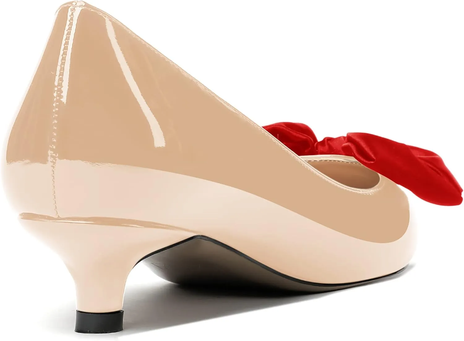 WAYDERNS Women's Slip On Patent Pointed Toe Bow Decoration Kitten Low Heel Pumps Shoes 1.5 Inch