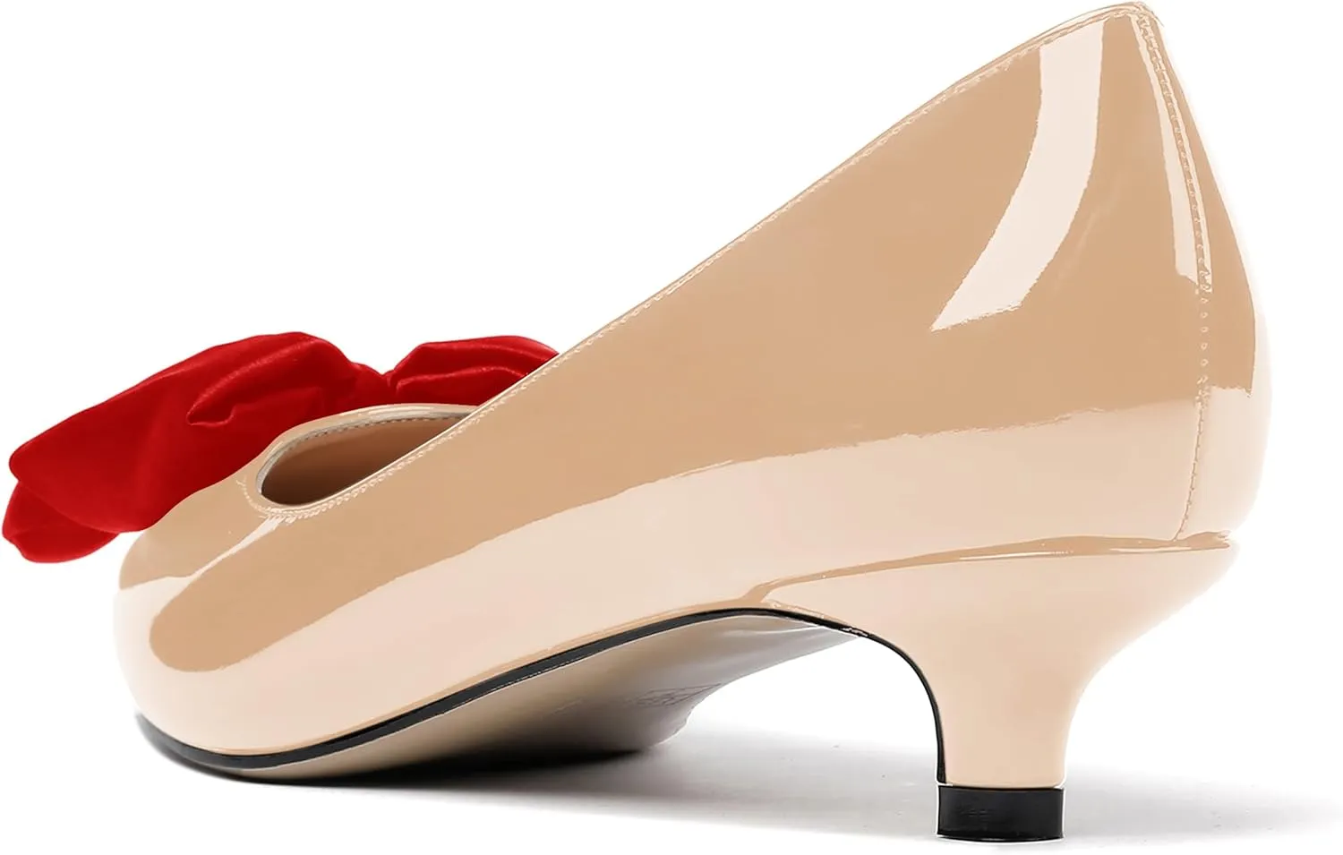 WAYDERNS Women's Slip On Patent Pointed Toe Bow Decoration Kitten Low Heel Pumps Shoes 1.5 Inch