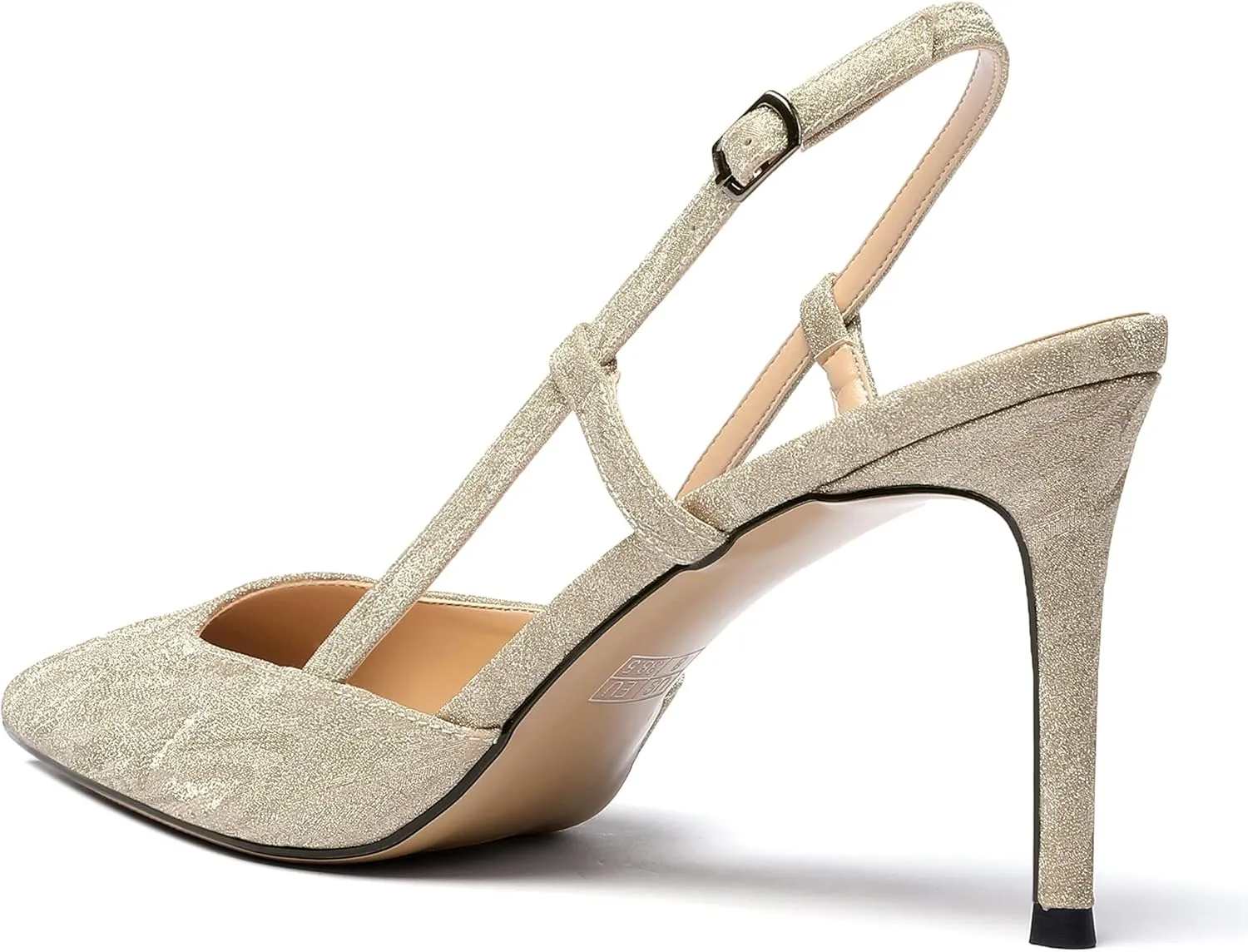 WAYDERNS Women's Solid Pointed Toe Buckle Slingback Ankle Strap Patent Leather Stiletto High Heel Pumps Shoes 3.5 Inch