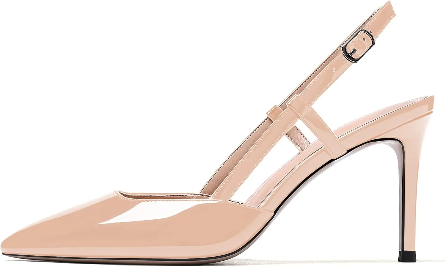 WAYDERNS Women's Solid Pointed Toe Buckle Slingback Ankle Strap Patent Leather Stiletto High Heel Pumps Shoes 3.5 Inch