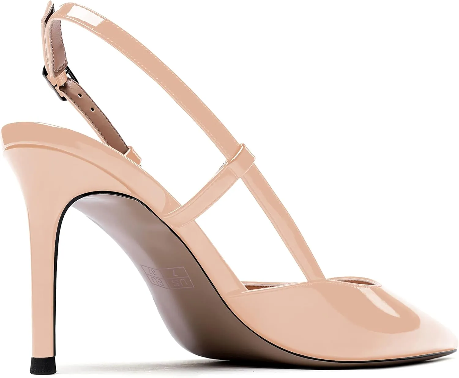 WAYDERNS Women's Solid Pointed Toe Buckle Slingback Ankle Strap Patent Leather Stiletto High Heel Pumps Shoes 3.5 Inch