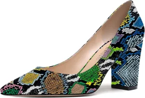 WAYDERNS Women's Solid Slip On Pointed Toe Patent Block High Heel Pumps Shoes 3.5 Inch