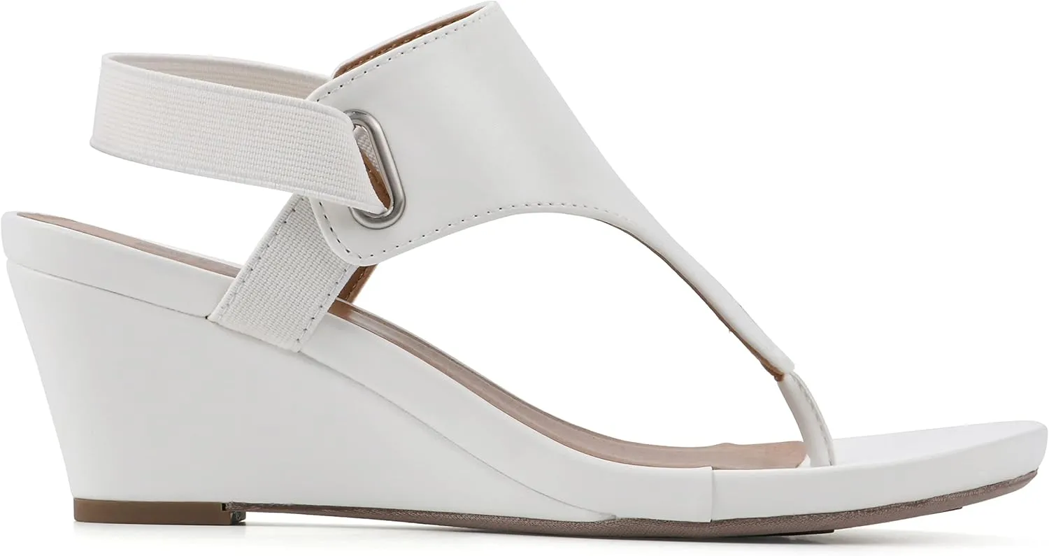WHITE MOUNTAIN Women's All Dres Triangle Thong Sling-Back Wedge Sandal