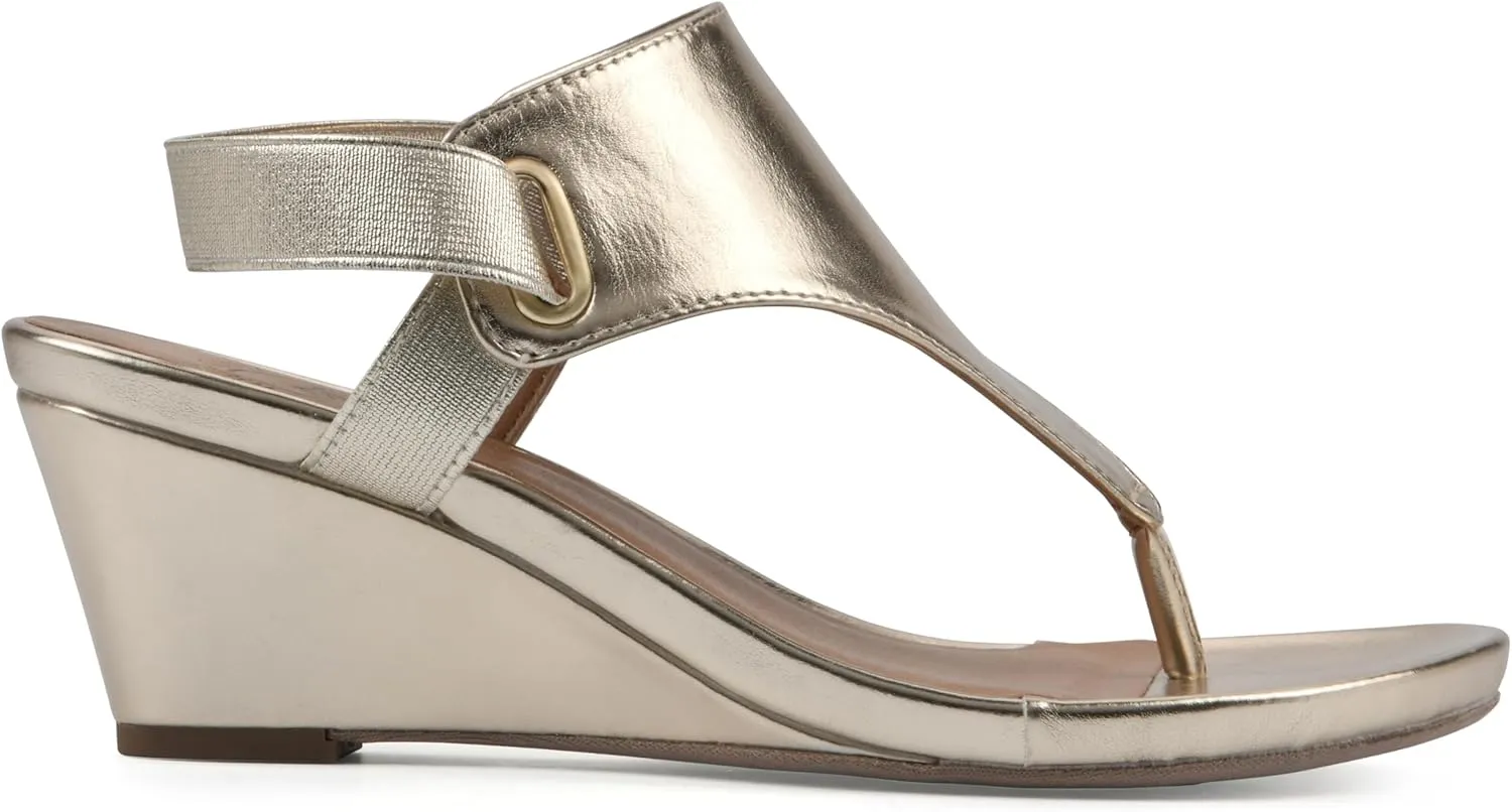 WHITE MOUNTAIN Women's All Dres Triangle Thong Sling-Back Wedge Sandal