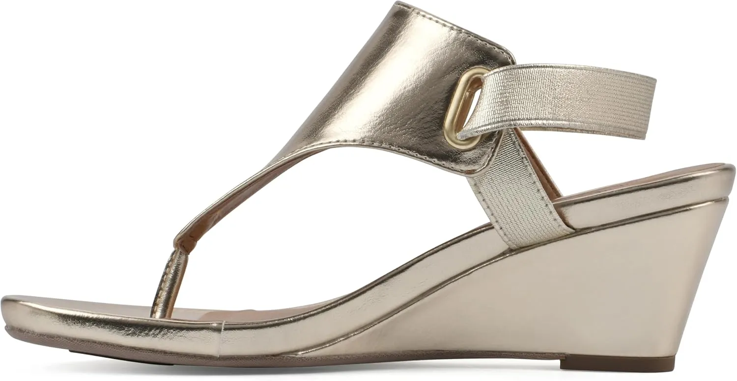 WHITE MOUNTAIN Women's All Dres Triangle Thong Sling-Back Wedge Sandal