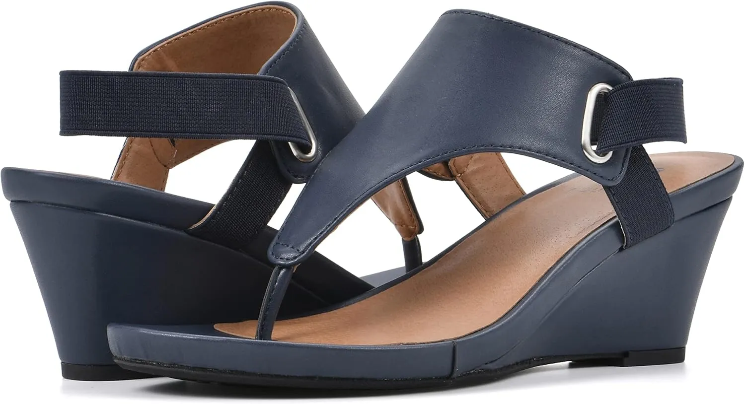 WHITE MOUNTAIN Women's All Dres Triangle Thong Sling-Back Wedge Sandal
