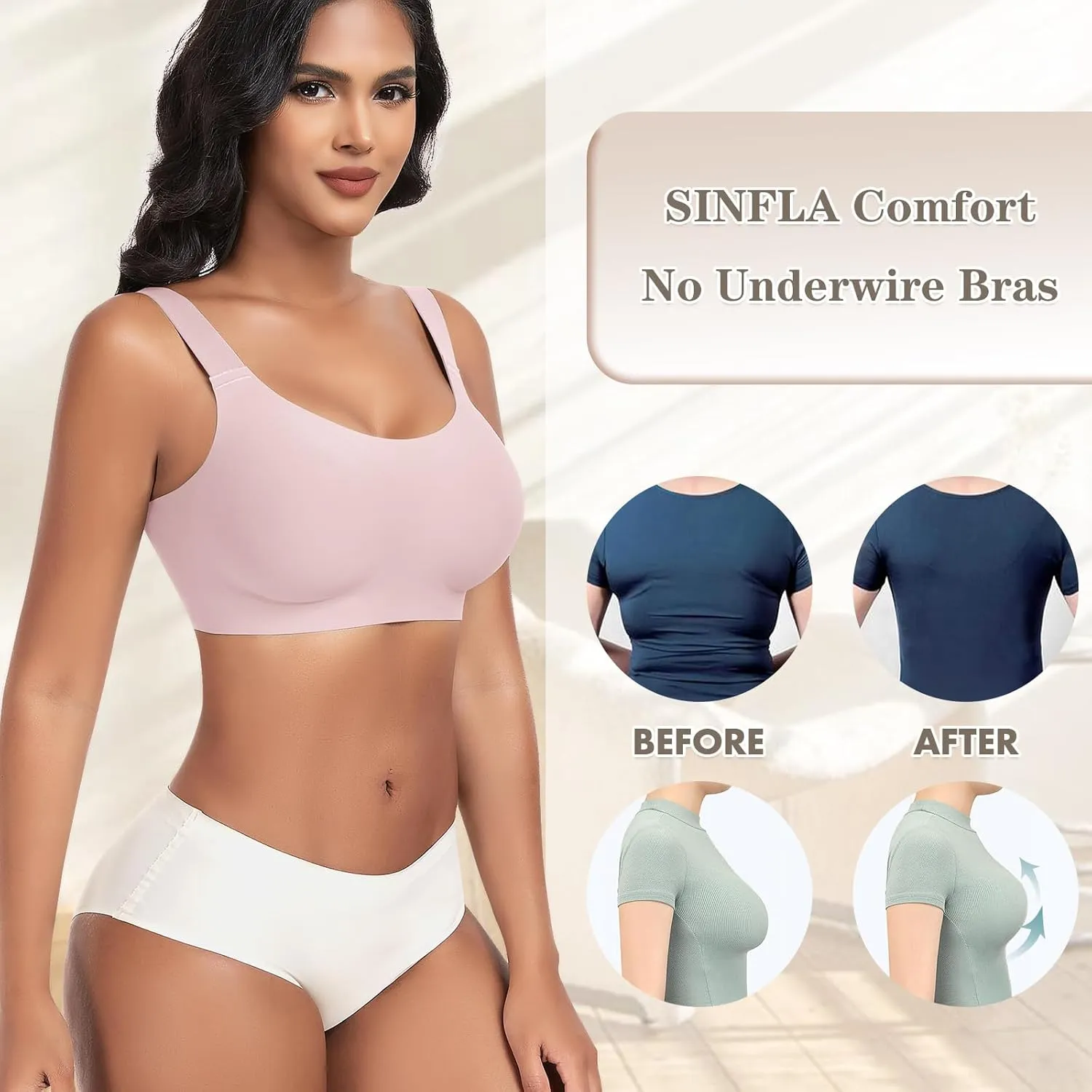 Wireless Bras for Women No Underwire Seamless Full Coverage Comfortable Everyday Bra with Medium Support