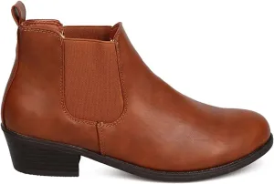 Women Almond Toe Vegan Leather Stretch Side Panel Low Chunky Heel Boot by Refresh