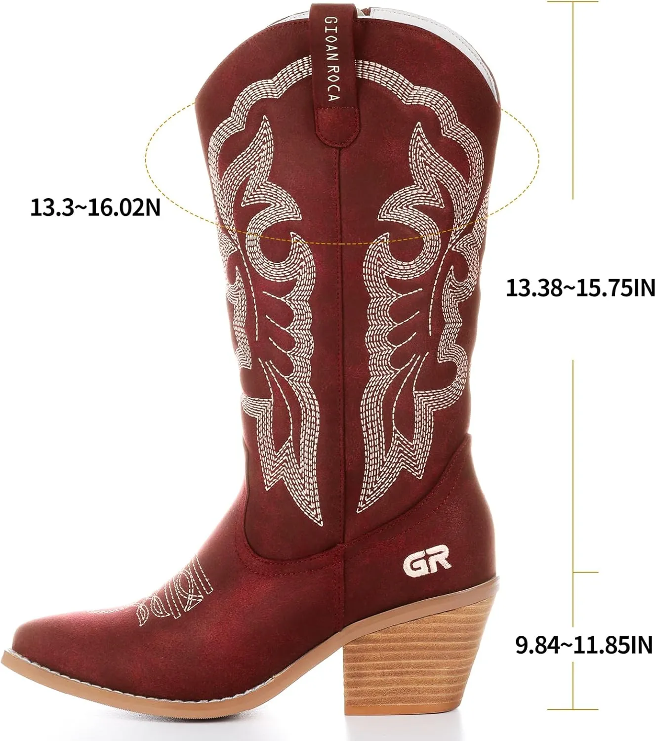 Women Cowboy Boots, Western Mid-Calf Point Toe Embroidered Side Zippe Boots Retro Fashion Women's Cowgirl Boot