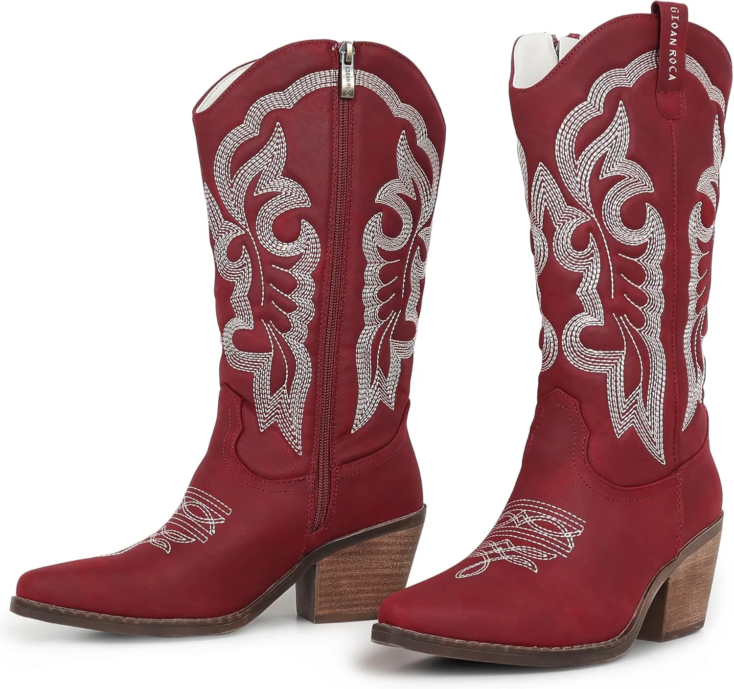 Women Cowboy Boots, Western Mid-Calf Point Toe Embroidered Side Zippe Boots Retro Fashion Women's Cowgirl Boot