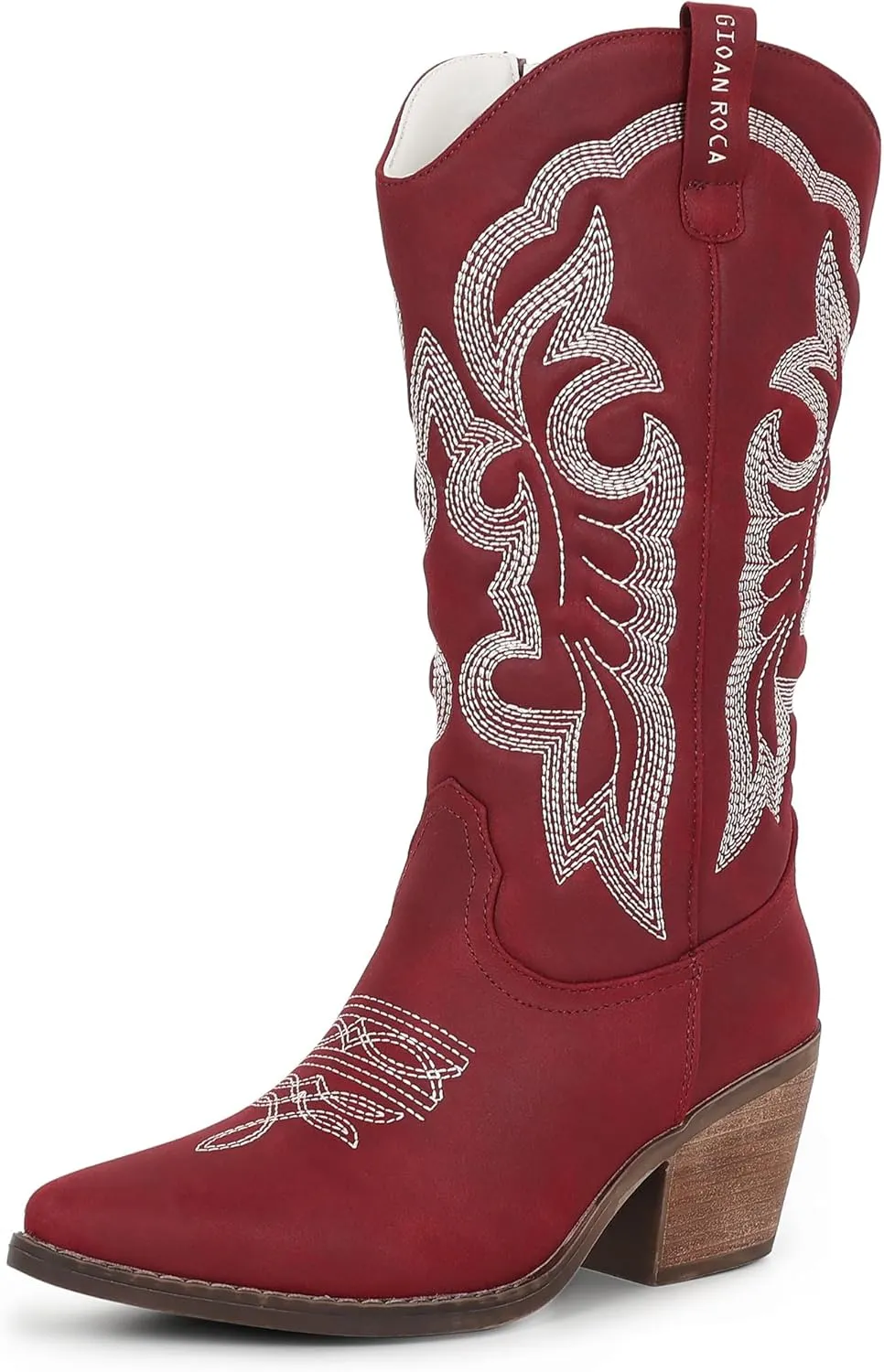 Women Cowboy Boots, Western Mid-Calf Point Toe Embroidered Side Zippe Boots Retro Fashion Women's Cowgirl Boot