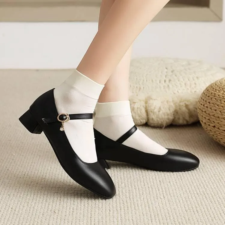 Women Elegant Mary Jane Pumps Square Toe Low Block Heels for Office College