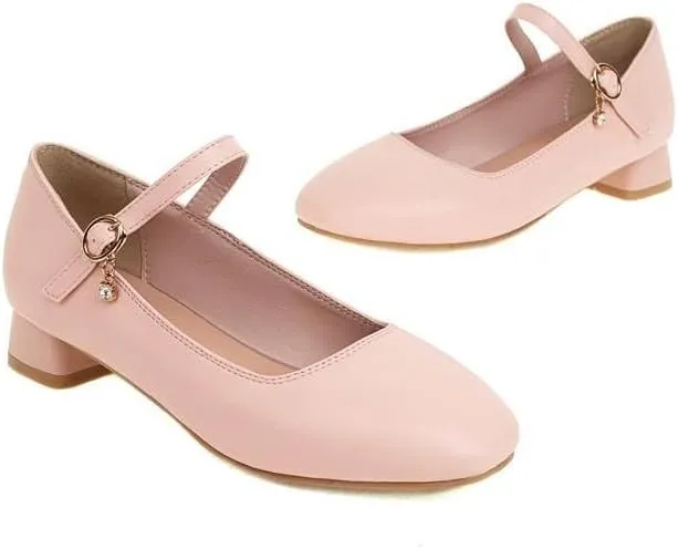 Women Elegant Mary Jane Pumps Square Toe Low Block Heels for Office College