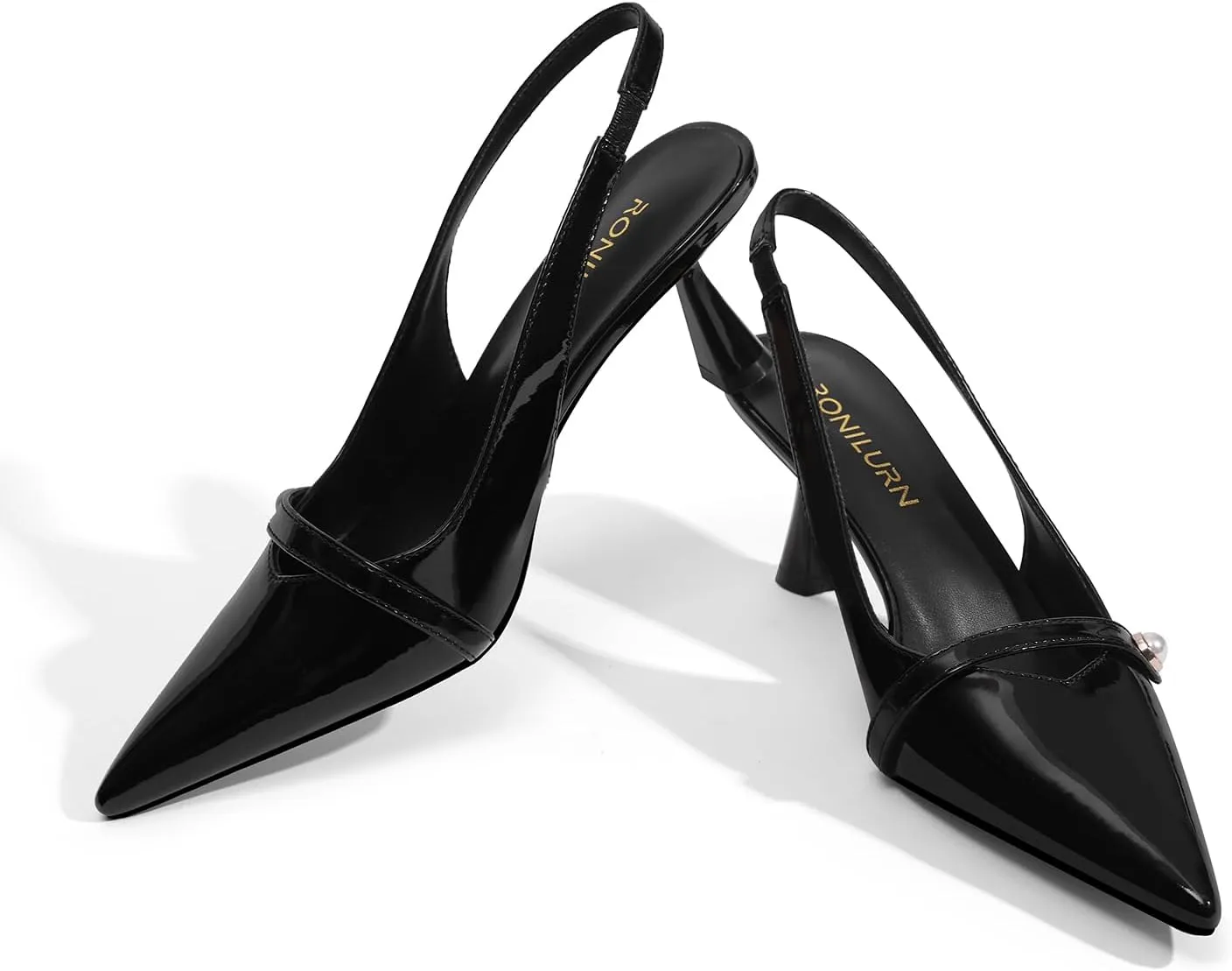 Women Kitten Heels Slingback Low Heel Pumps Dress Shoes for Women Closed Pointed Toe Pearl Heels for Work Wedding Bridal