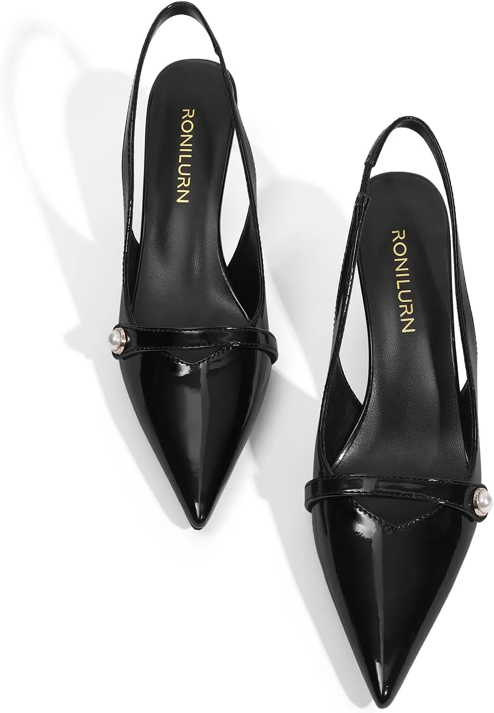 Women Kitten Heels Slingback Low Heel Pumps Dress Shoes for Women Closed Pointed Toe Pearl Heels for Work Wedding Bridal