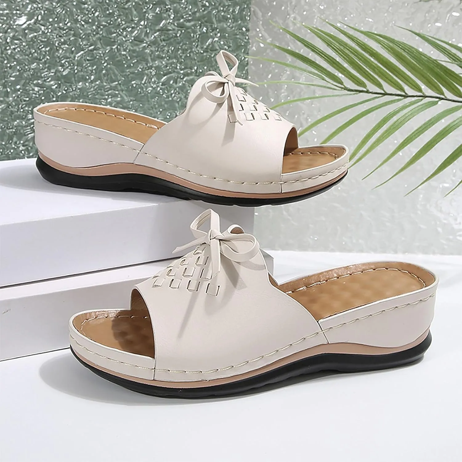 Women Low Wedge Sandals Summer Slip-on Slides Dressy Casual Wedges Slippers Comfort Bowknot Sandal 2025 New