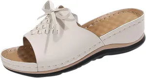 Women Low Wedge Sandals Summer Slip-on Slides Dressy Casual Wedges Slippers Comfort Bowknot Sandal 2025 New