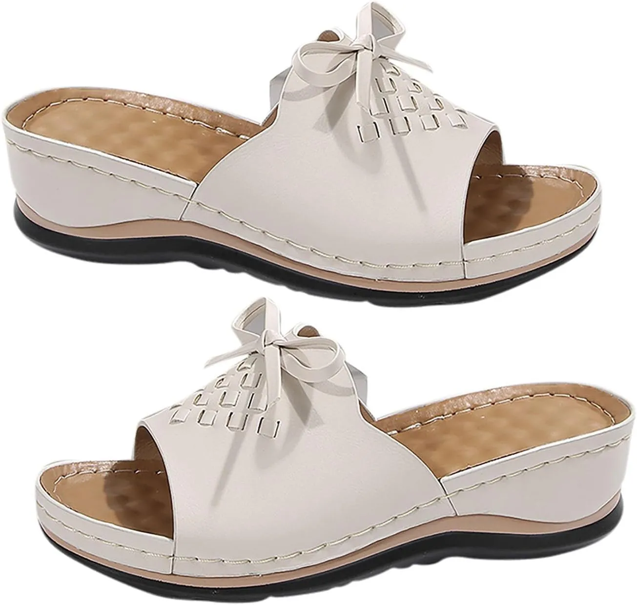 Women Low Wedge Sandals Summer Slip-on Slides Dressy Casual Wedges Slippers Comfort Bowknot Sandal 2025 New