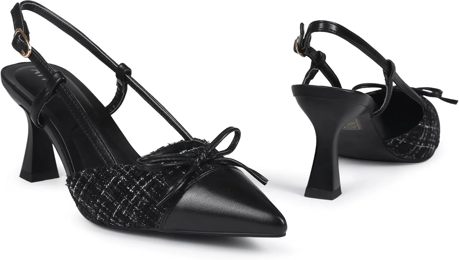 Women' s Closed Kitten Heels, Pointed Toe Bow Pumps Wedding Slingback High Heeled Prom Dress Shoes