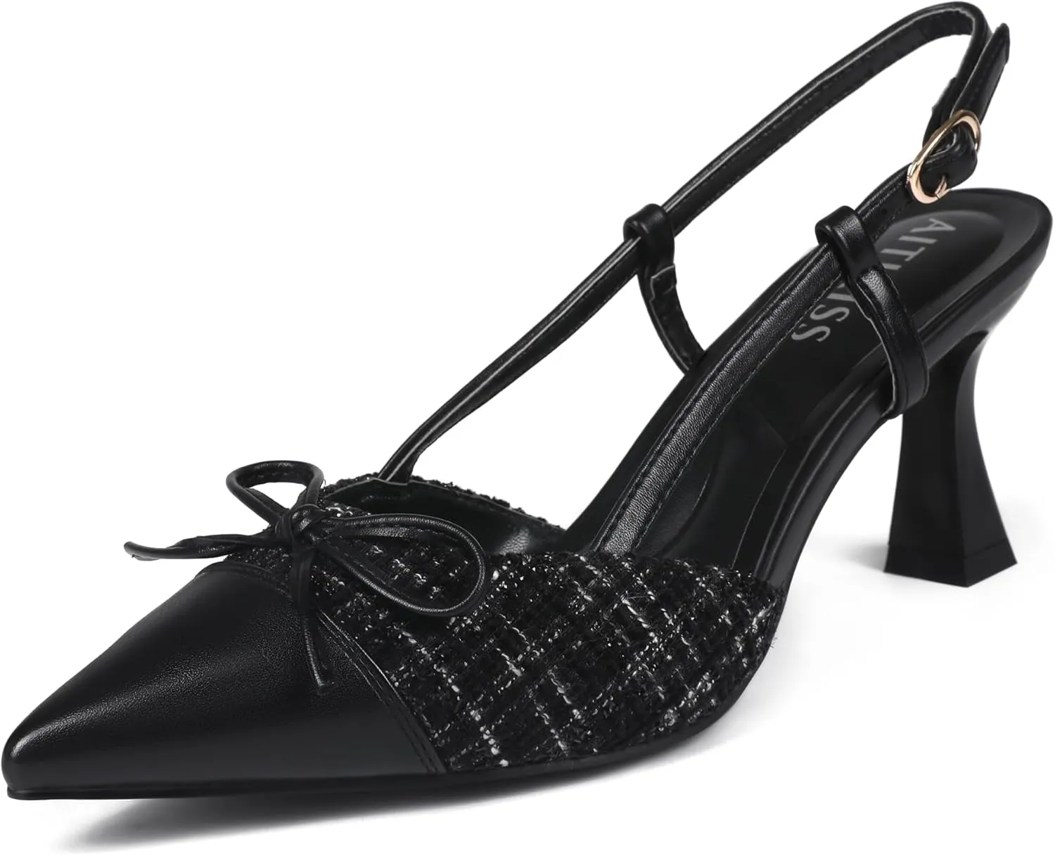 Women' s Closed Kitten Heels, Pointed Toe Bow Pumps Wedding Slingback High Heeled Prom Dress Shoes