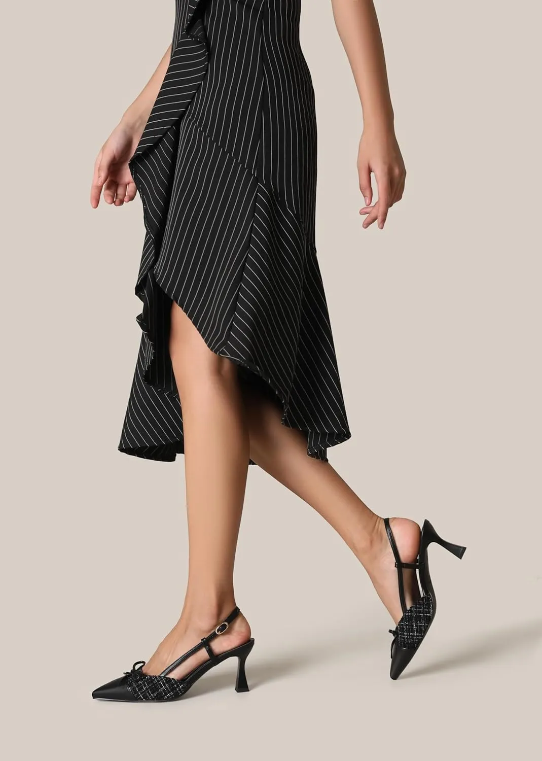 Women' s Closed Kitten Heels, Pointed Toe Bow Pumps Wedding Slingback High Heeled Prom Dress Shoes