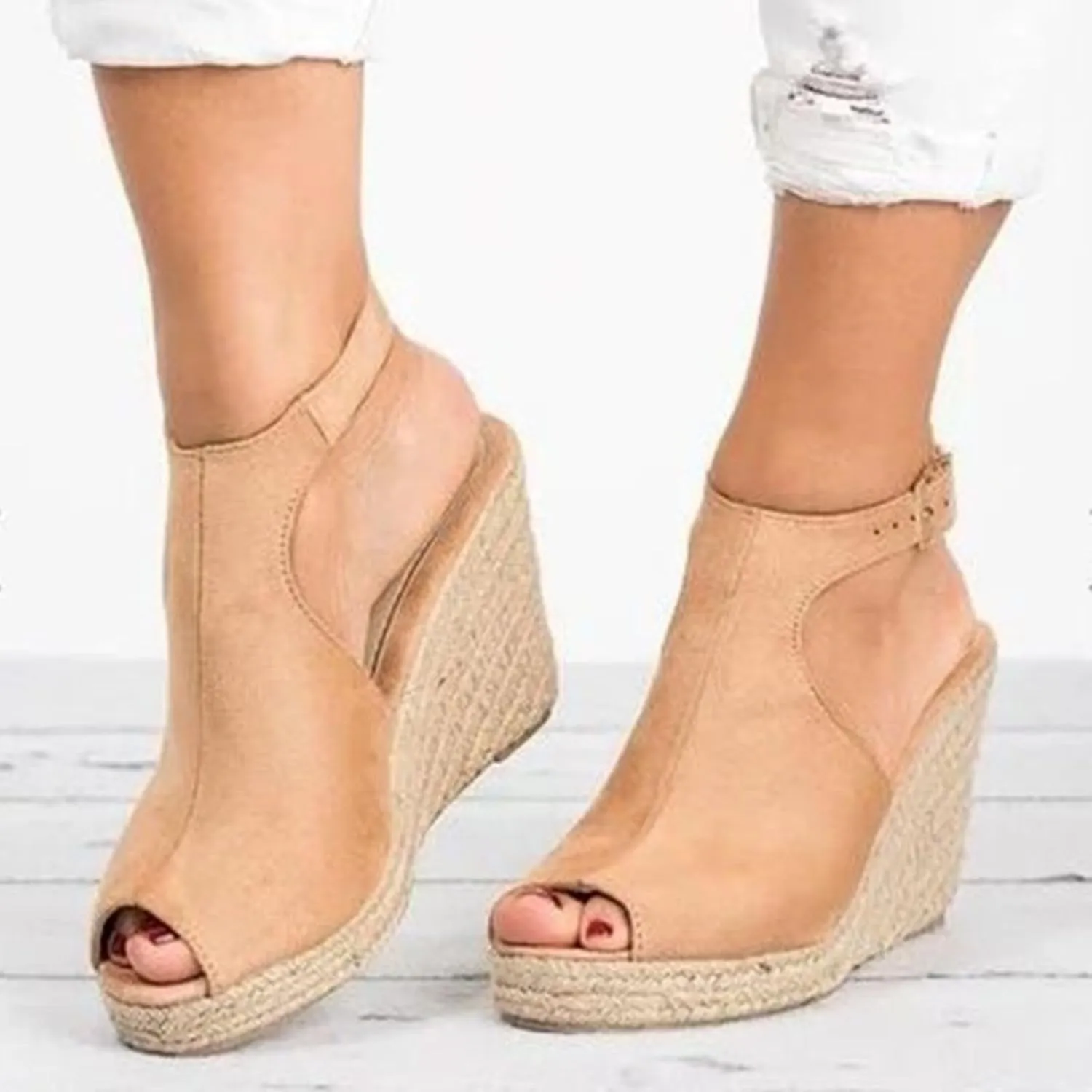 Women Wedge Sandals Fashion Platform Sandal with Ankle Strap Open Toe Espadrilles Wedge Heels Sandals Arch Support Walking Slippers Comfortable Orthotic Shoes Casual Boho Summer Beach Shoe