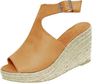 Women Wedge Sandals Fashion Platform Sandal with Ankle Strap Open Toe Espadrilles Wedge Heels Sandals Arch Support Walking Slippers Comfortable Orthotic Shoes Casual Boho Summer Beach Shoe