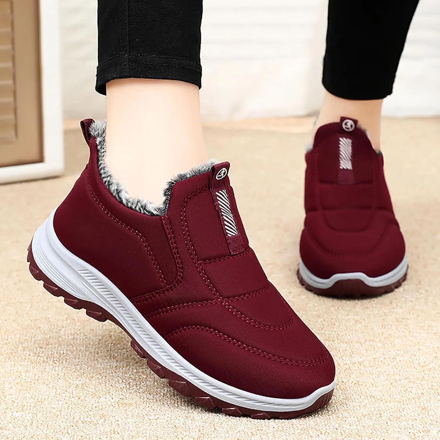 Women Winter Snow Boots Comfortable Warm Fur lined Slip on Ankle Boots Lightweight Waterproof Outdoor Booties