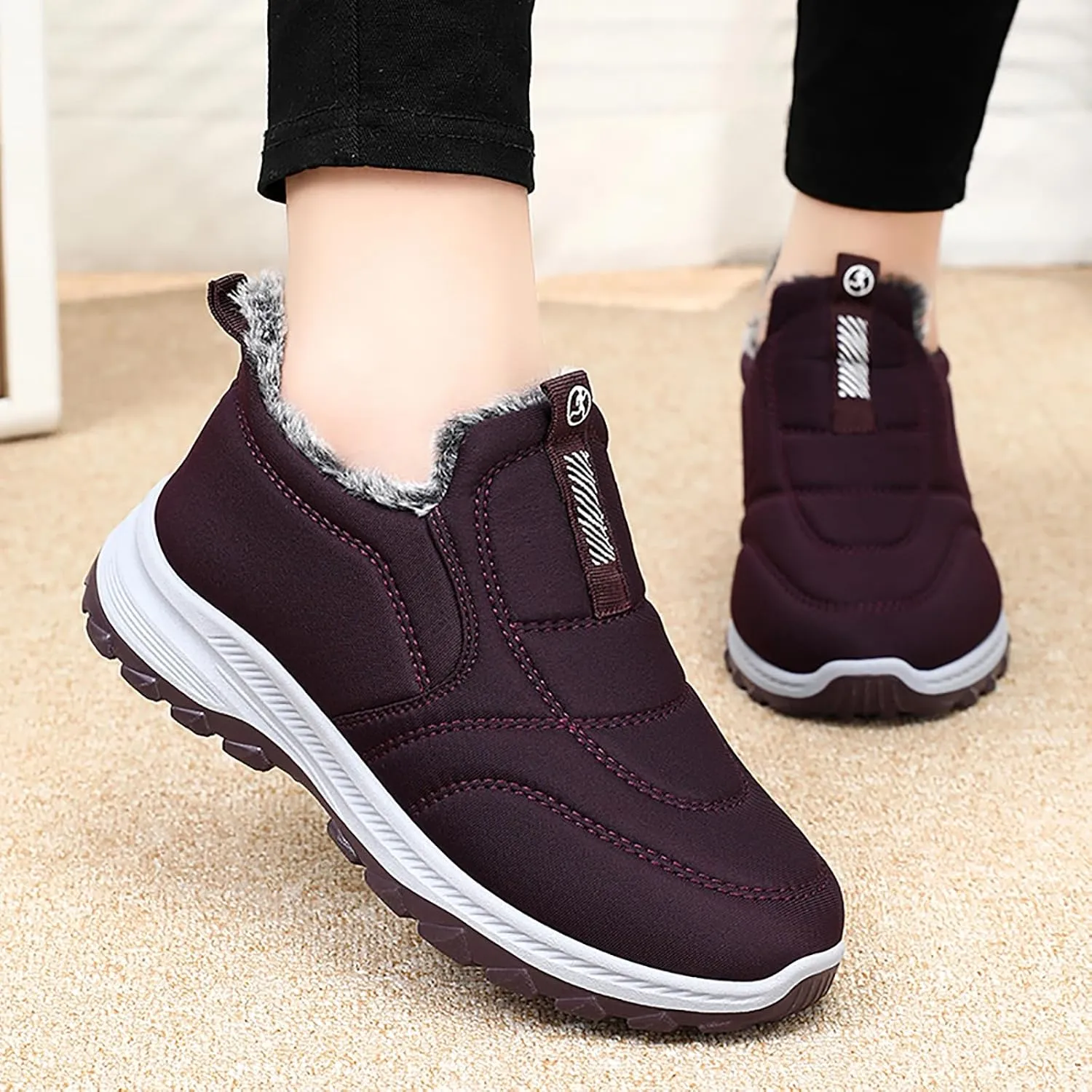 Women Winter Snow Boots Comfortable Warm Fur lined Slip on Ankle Boots Lightweight Waterproof Outdoor Booties